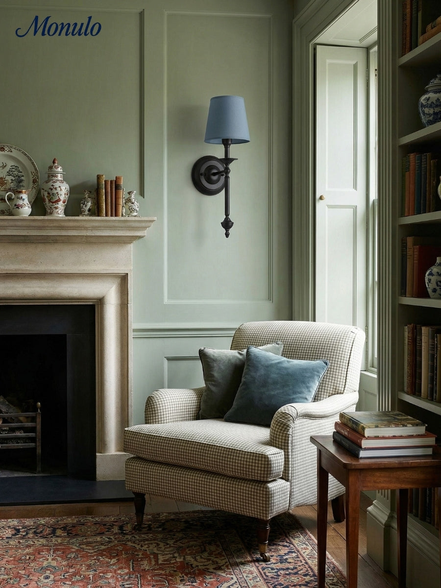 Rowan Fabric Shade Wall Sconce in Antique Copper - Vintage Luxury Light for Interiors | Souliia