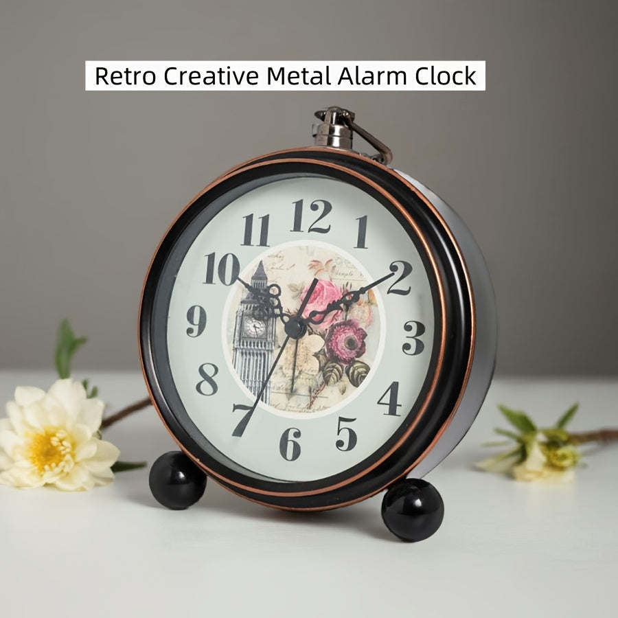 ElegantTime Metal Nightstand Alarm Clock — Quiet Analog Movement, Large Clear Display