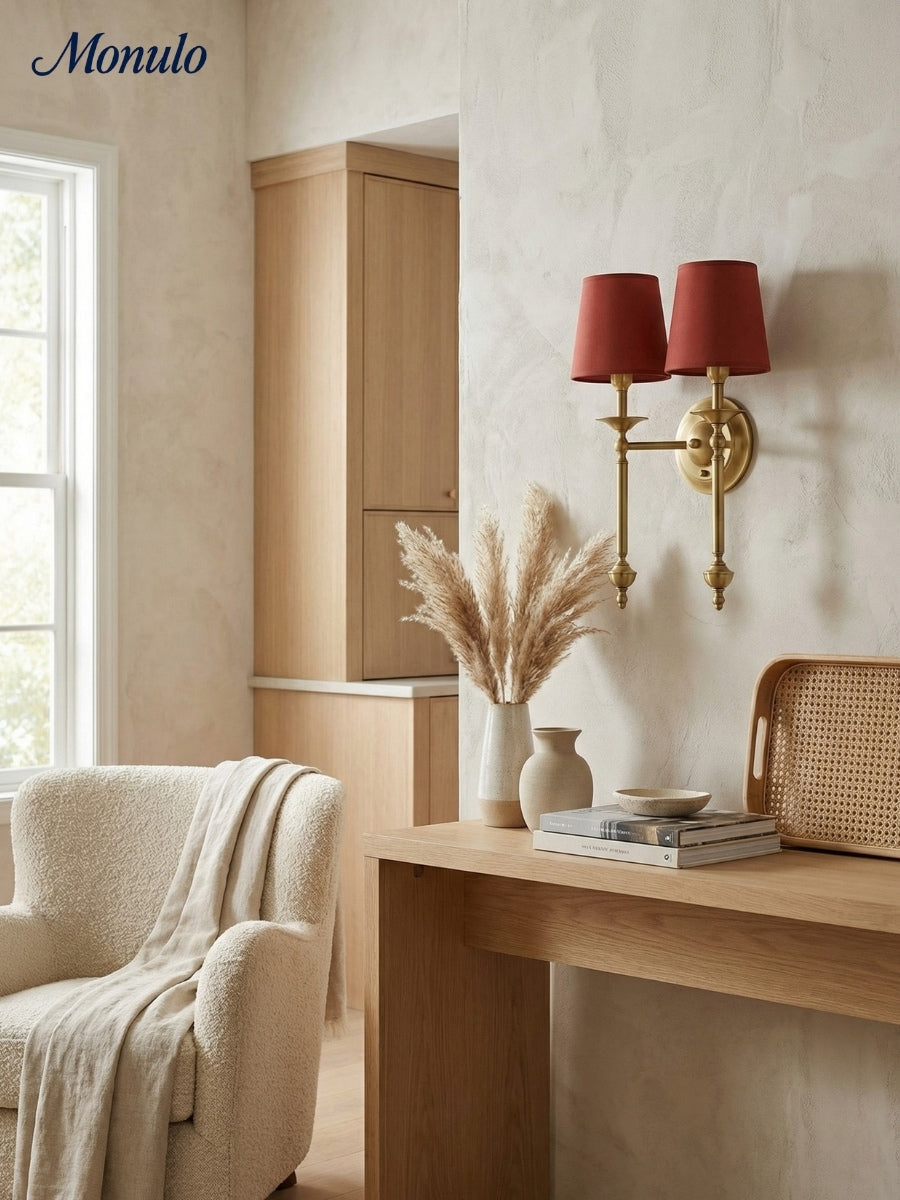 Rowan Fabric Shade Wall Sconce in Antique Copper - Vintage Luxury Light for Interiors | Souliia