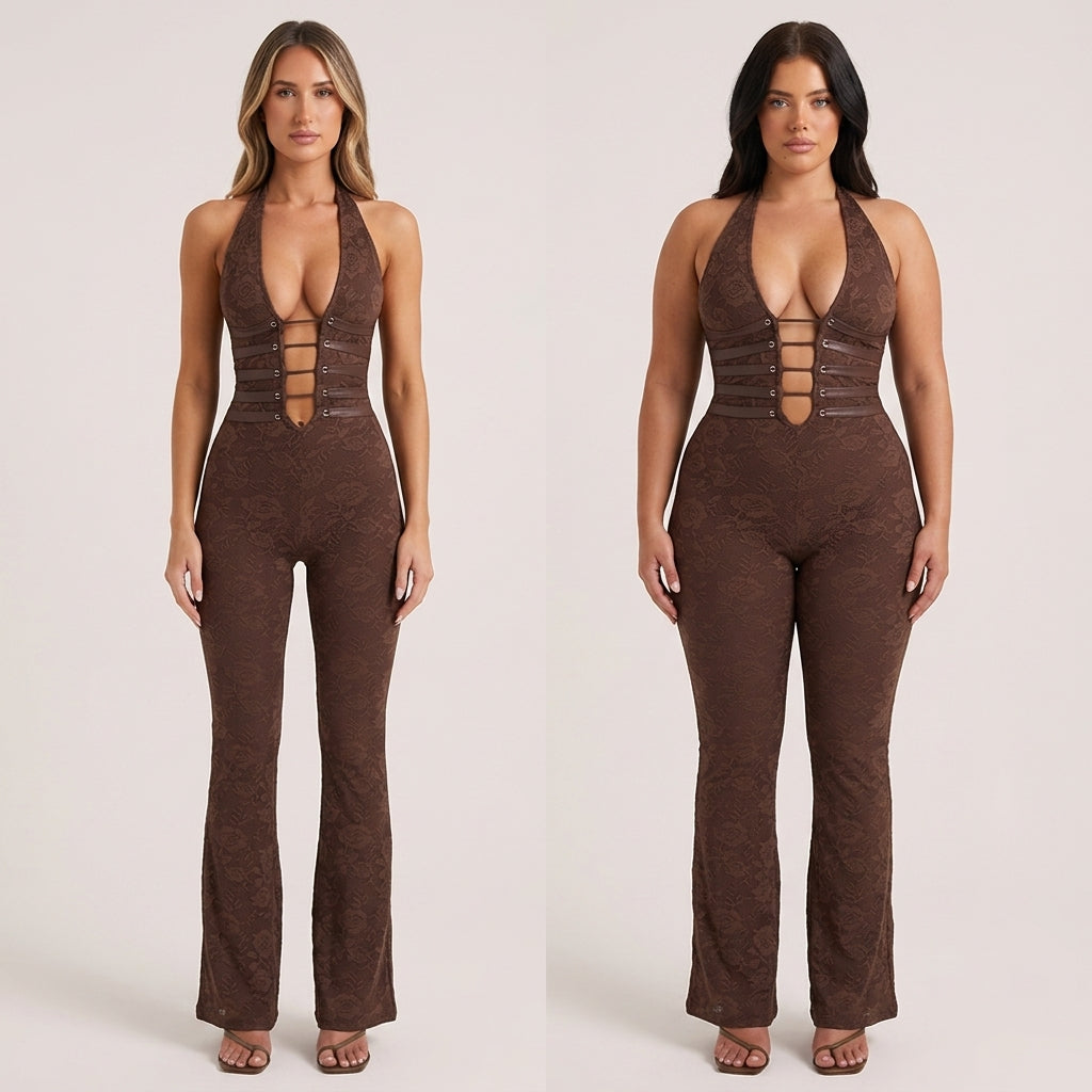Virella – Sculpting Floral Lace Jumpsuit with Lace-Up Corset Back - Souliia
