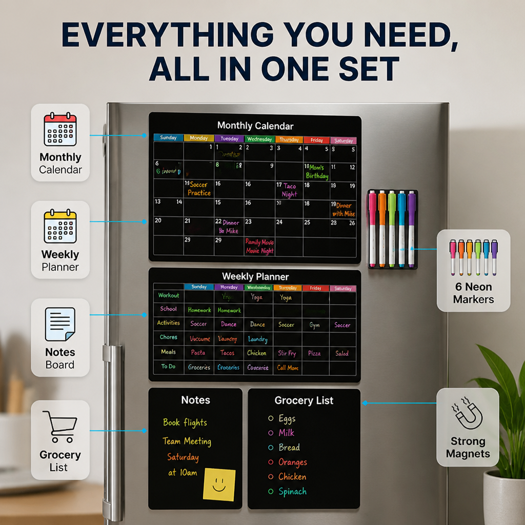 VibranceFlow Magnetic Calendar Set — Command Your Family’s Chaos with Colorful Clarity and Stress-Free Control - Souliia