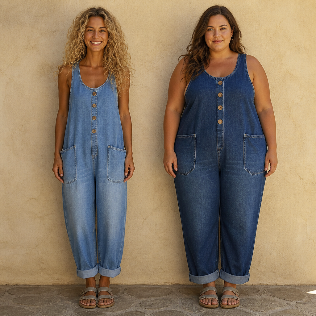 VelaStream – Combinaison en denim décontractée à boutons sur le devant avec poches spacieuses - Souliia