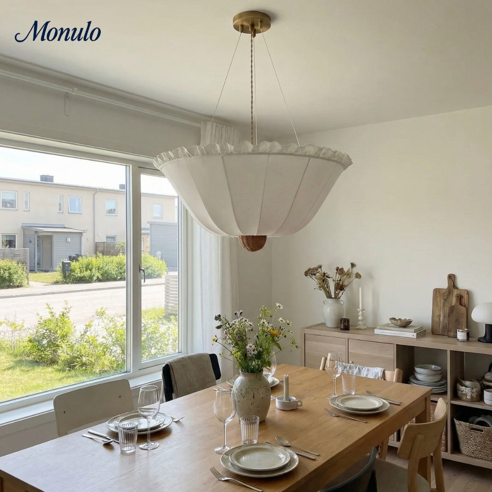 Wickara Natural Wicker Parasol Contemporary Flush-Mount Ceiling Light for Small Rooms | Souliia