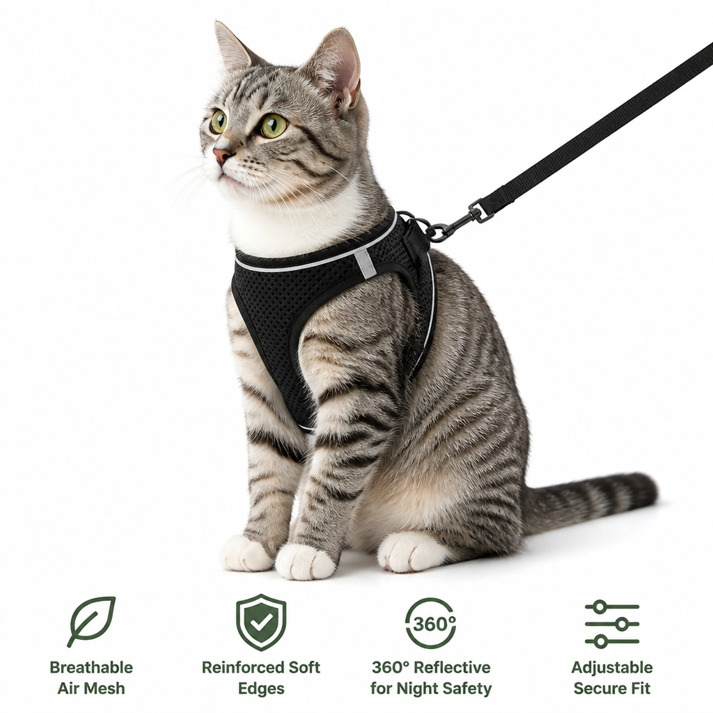 WhiskerGuard Comfort Harness — Τυλίξτε τη γάτα σας με ήρεμη, ασφαλή και απόδραση-αποτρεπτική ελευθερία - Souliia