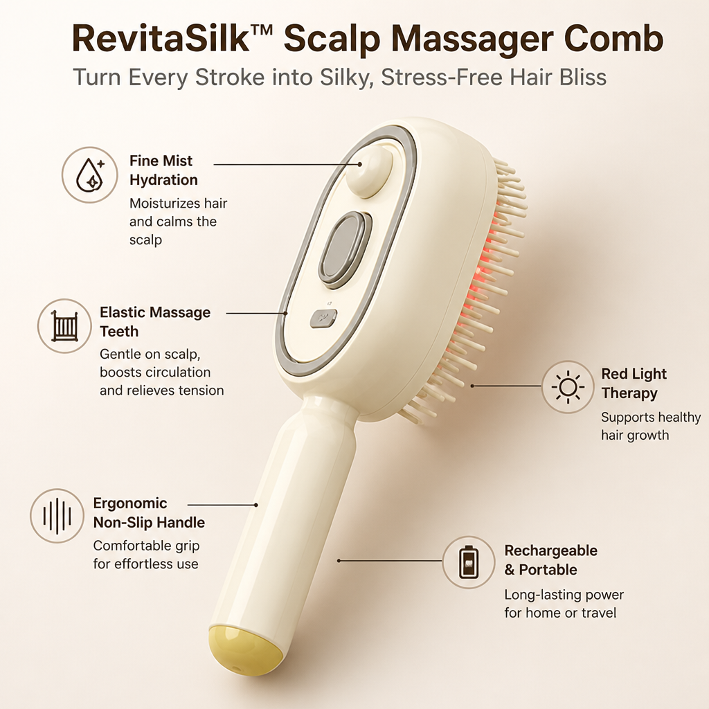 RevitaSilk Scalp Massager Comb — Muuta jokainen veto silkinpehmeiksi, stressittömiksi hiuksiksi - Souliia