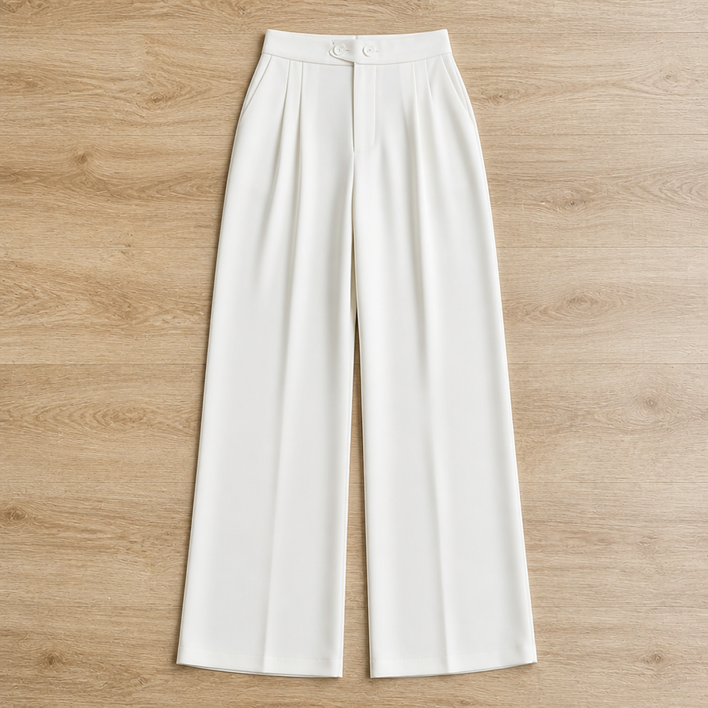 VivaLume – Pantalon taille haute plissé à jambes larges avec détail de boutons à la taille - Souliia