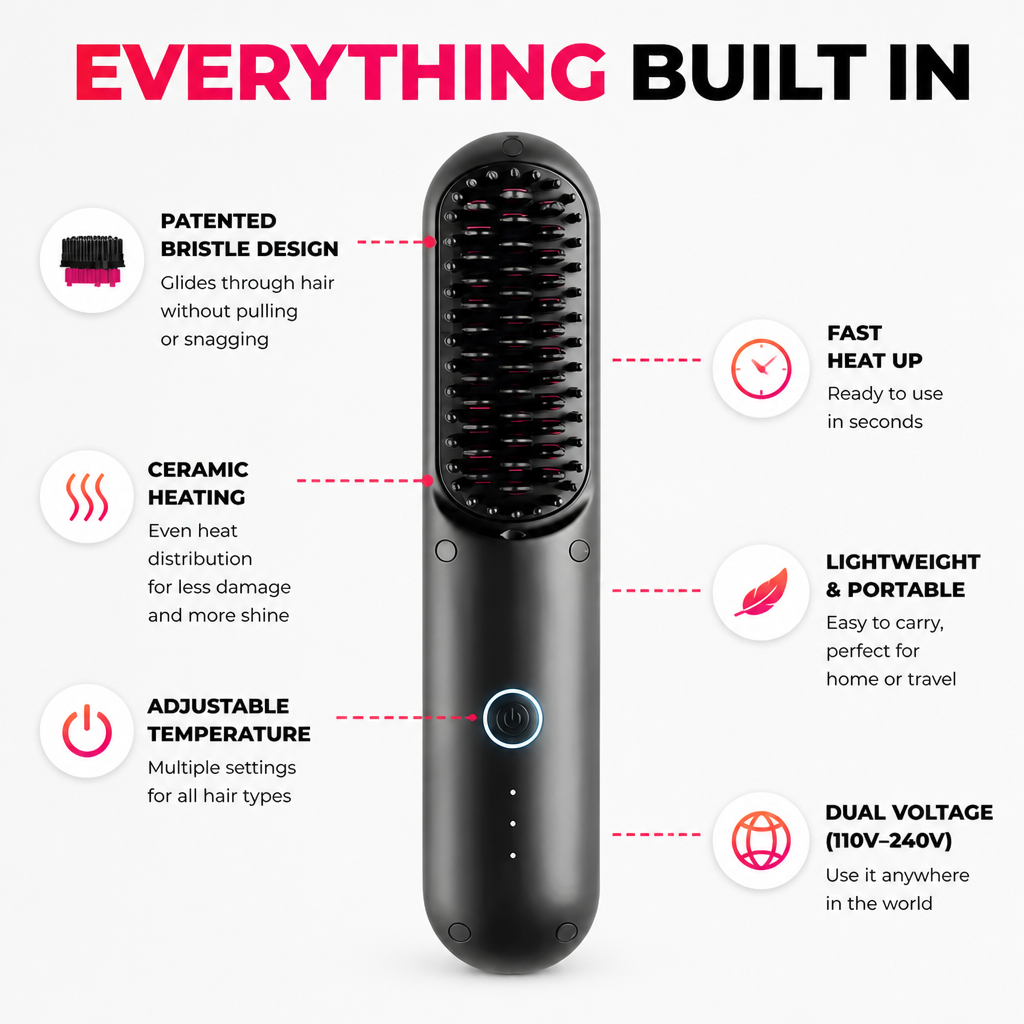 RadianceRush — Brossez les frisottis pour obtenir des cheveux brillants et lisses comme au salon, en un seul passage sans fil - Souliia