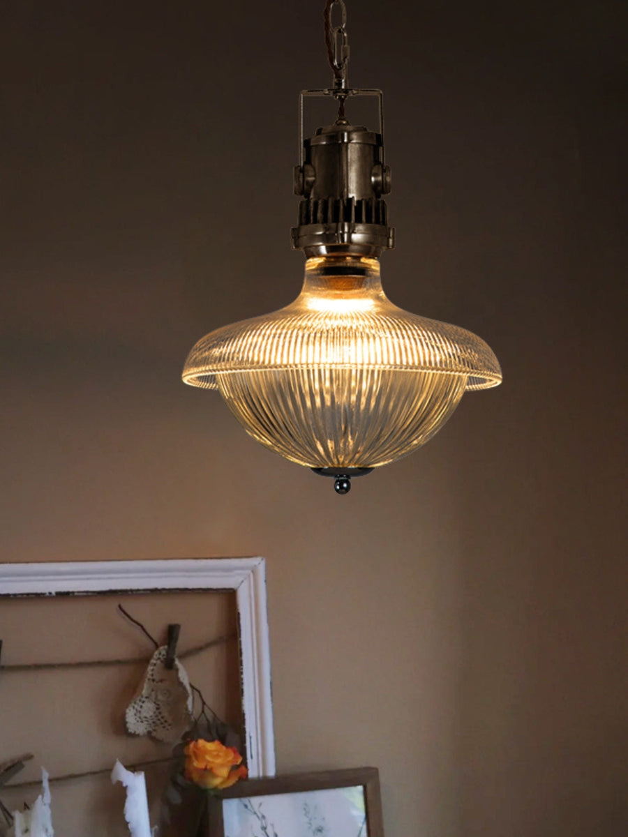Ribbed Glass Pendant Light - Contemporary Brass and Glass Pendant for Kitchen and Living Room | Souliia