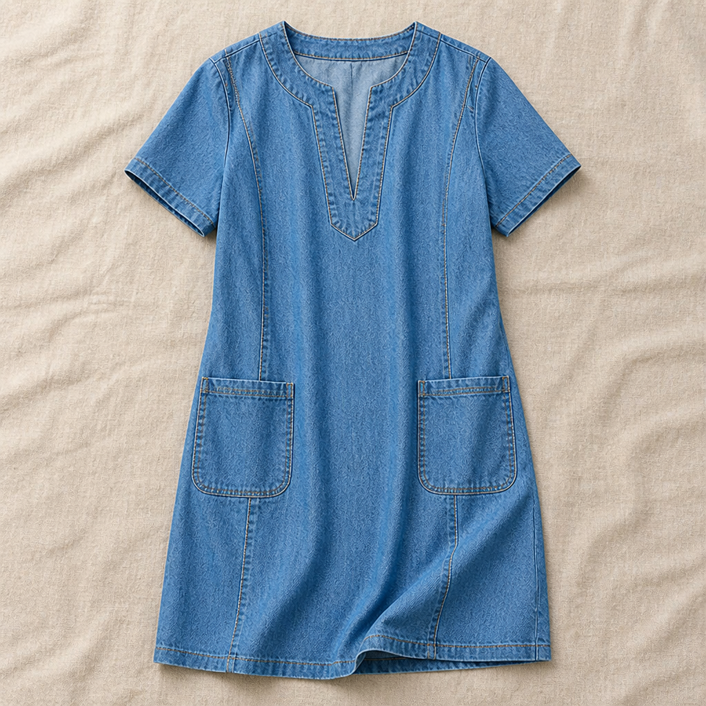 VarelaChic – Robe-chemise décontractée en jean à col en V avec poches - Souliia