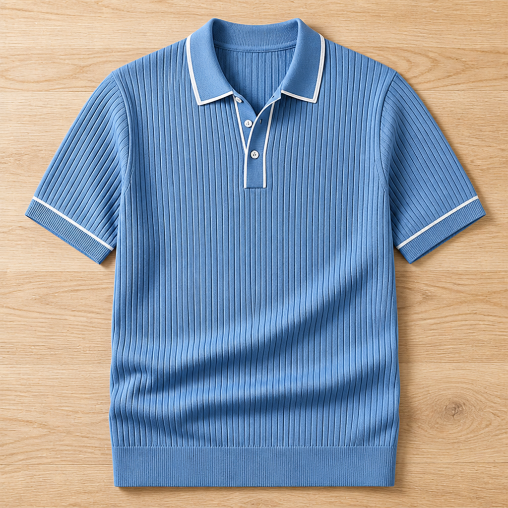 VeroStride – Retro Ribbed-Knit Polo with Contrast Tipped Collar - Souliia