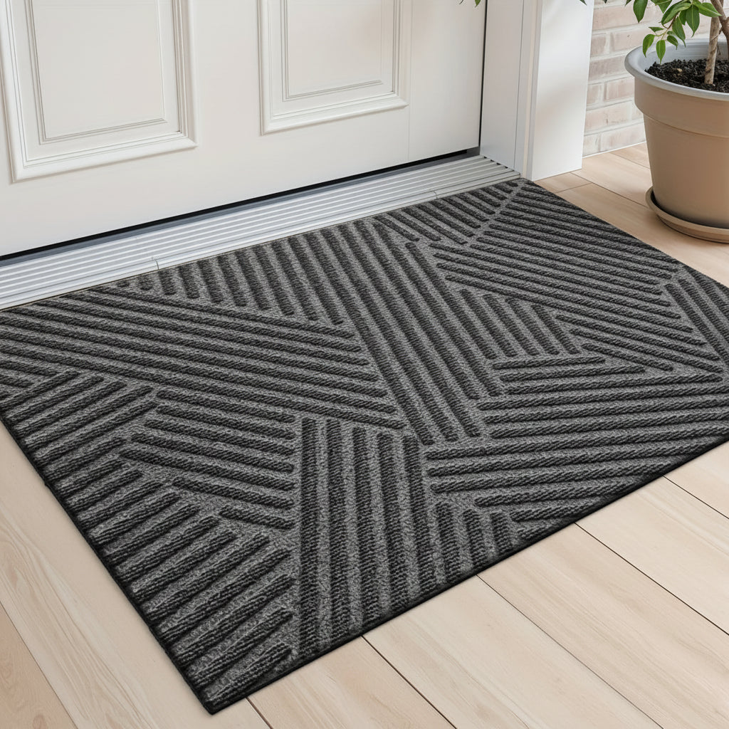 Home Horizon Geometric Striped Doormat — Non-Slip Backing, 75cm X 45cm