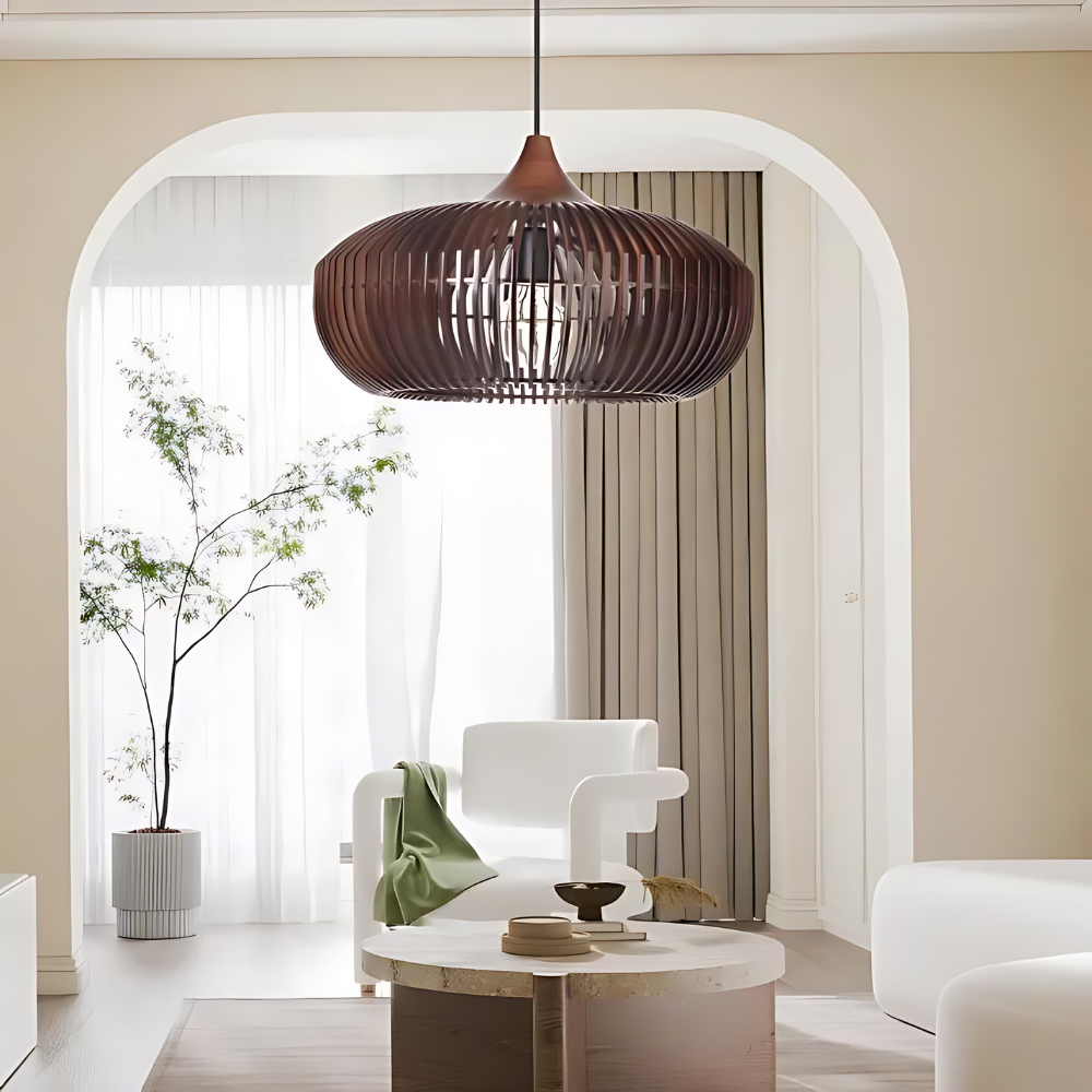 The Halo of Zen Japandi Wood Pendant Light | Souliia