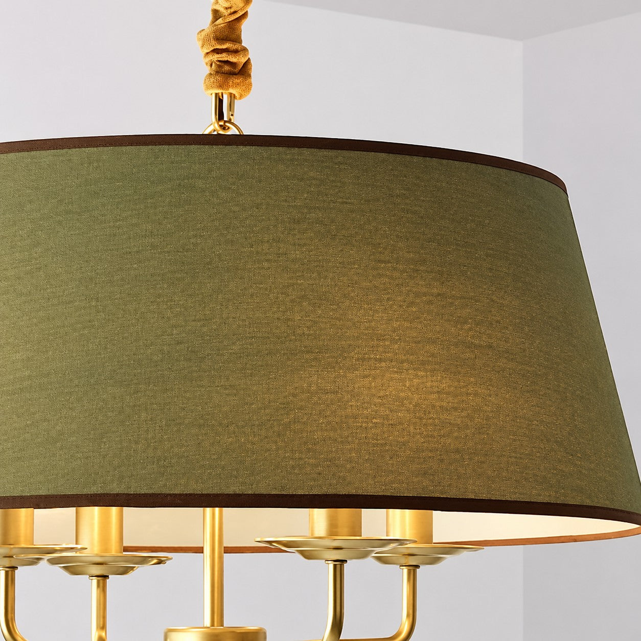Tela Stoffschirm-Kronleuchter mit geschwungenem Arm-Design und Leinen-Schirmen - Metall Vintage-Stil für Esszimmer | Souliia