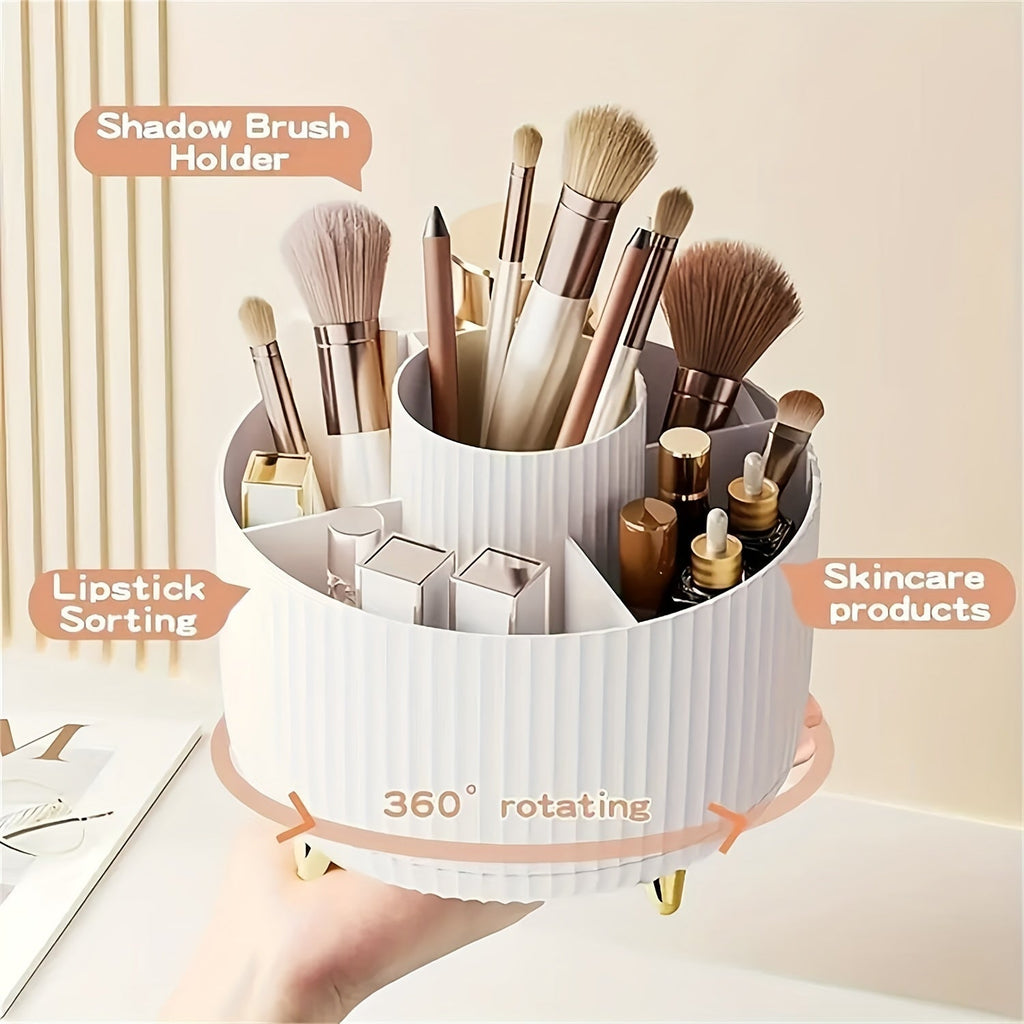 Eleganza Clear Plastic Makeup Organizer — 360-Degree Swivel, Five Compartments