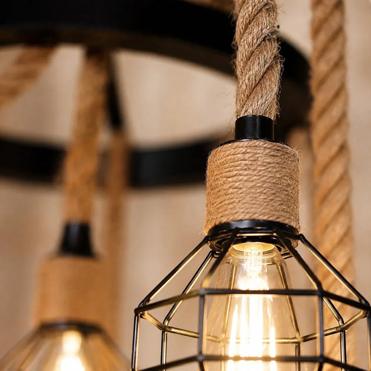 Rustic Farmhouse Rope Chandelier | Souliia