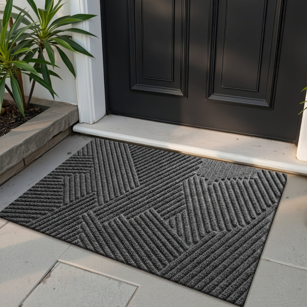 Home Horizon Geometric Striped Doormat — Non-Slip Backing, 75cm X 45cm