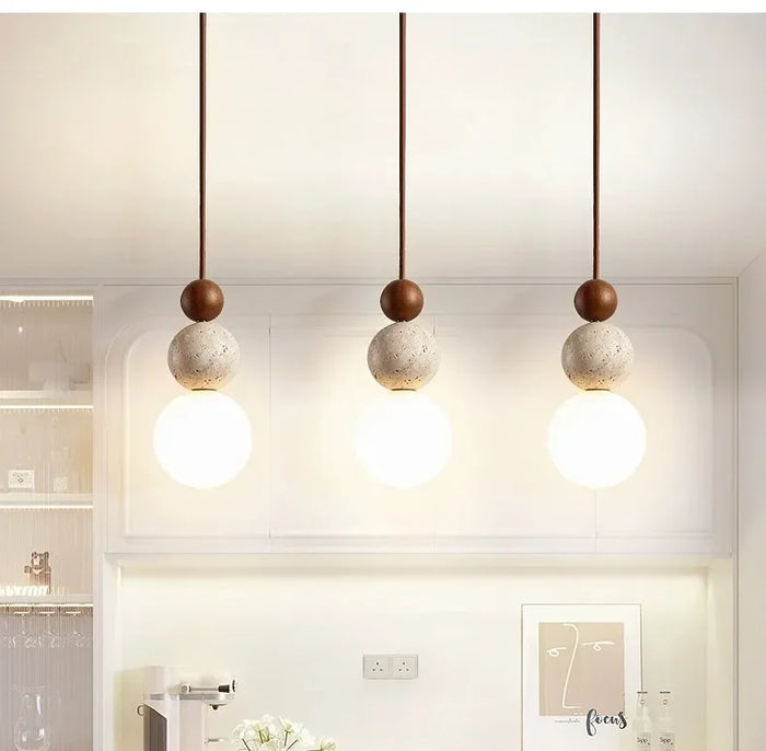Travertin Stein Creme Retro Minimalistische LED Pendelleuchte | Souliia