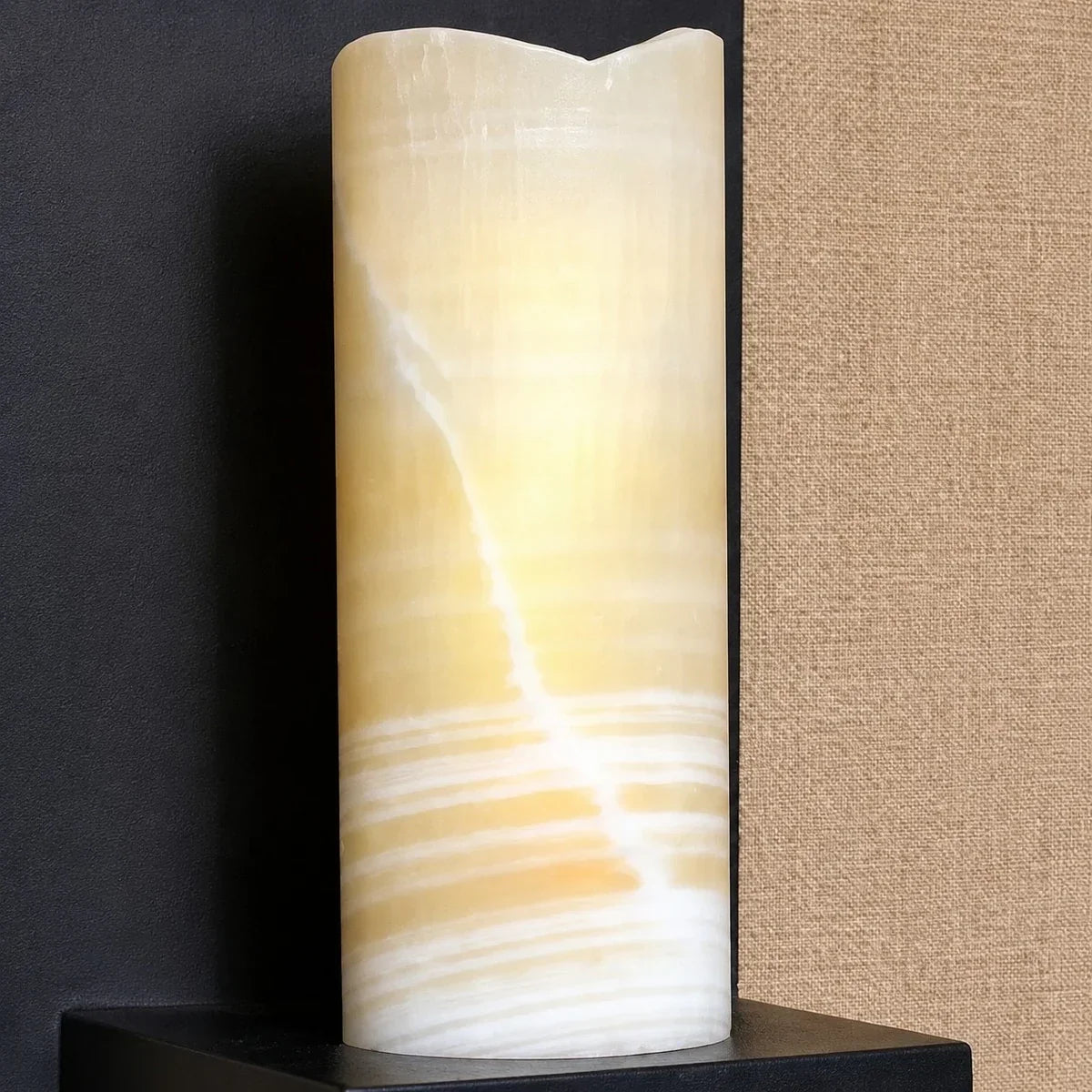 Rustic Black Metal Wall Sconce with Cream Stone-Look Shade | Souliia