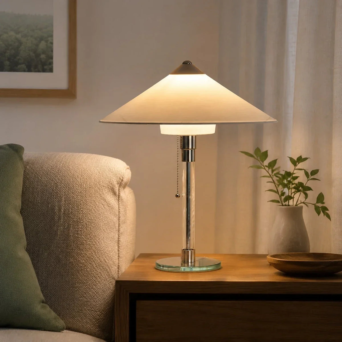 Minimalistisk bordlampe med snedækket bjergmotiv | Souliia