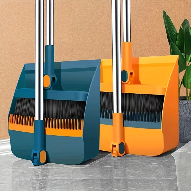 Cleansweep Pro Long-Handle Broom & Dustpan Set — 360° Rotating Head, Built-In Comb Teeth