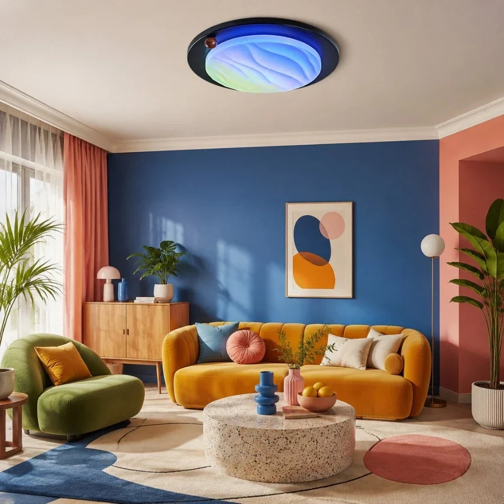 Diófa színű, RGB-s dinamikus égboltot megjelenítő mennyezeti lámpa | Souliia
