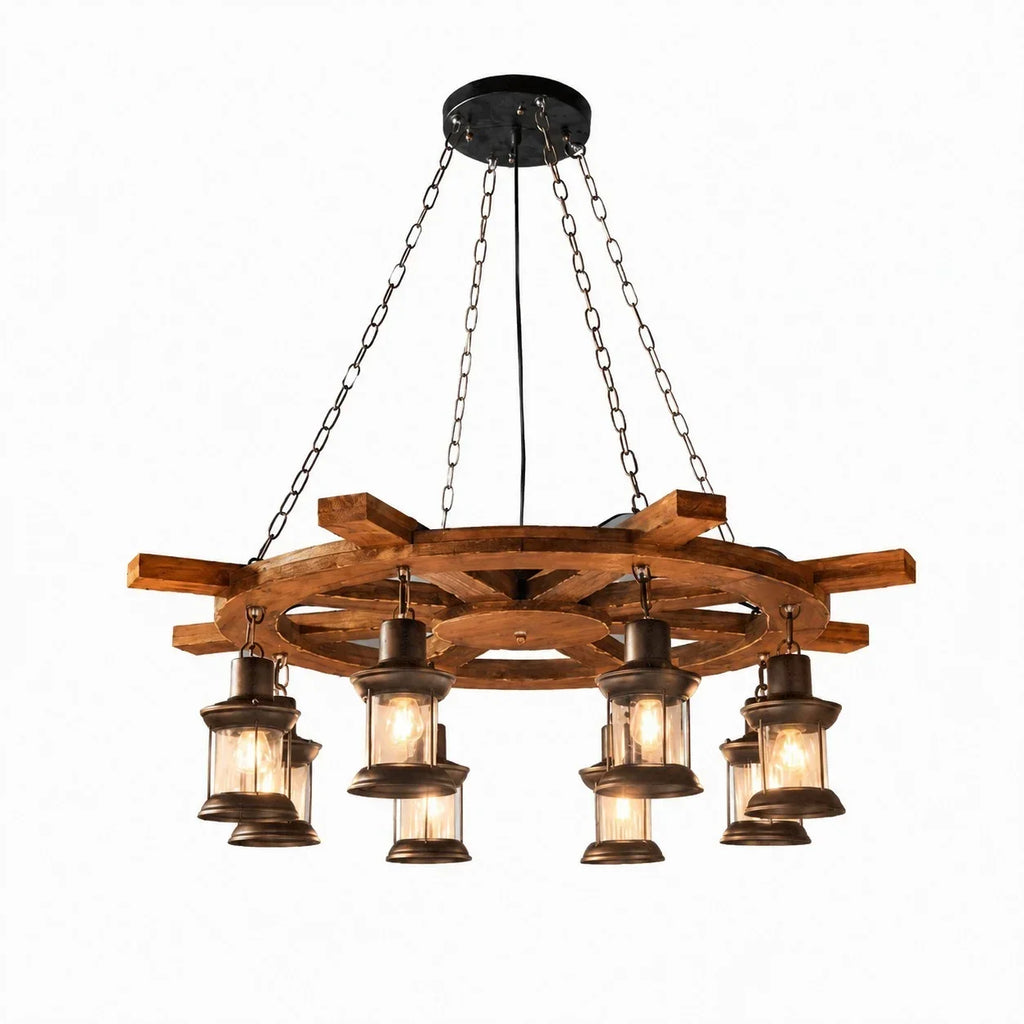 Rustic Industrial Solid Wood Pendant Light Collection | Souliia
