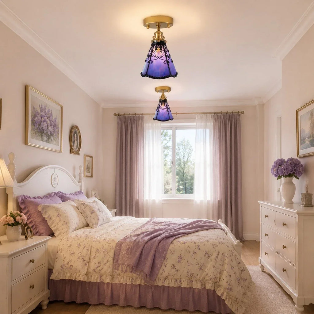 Tiffany Stil Lila Buntglas Halbeinbau-Deckenleuchte | Souliia