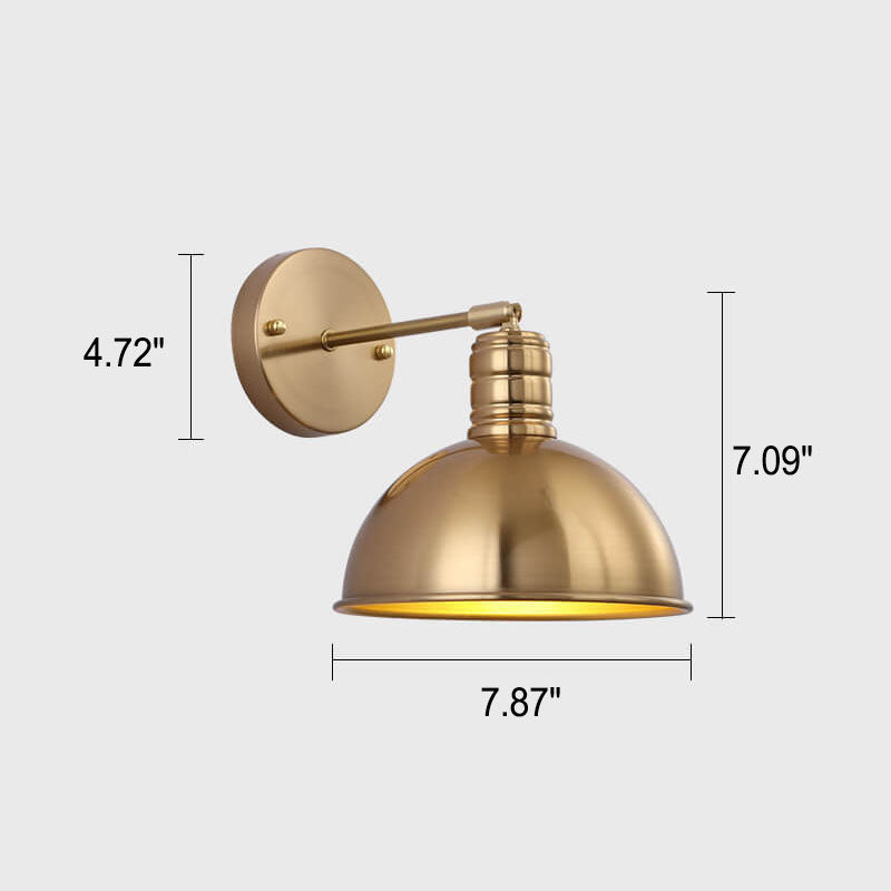Lampă-aplică modernă, simplă, cu un bec, din fier placat cu alamă, cu abajur conic rotund | Souliia
