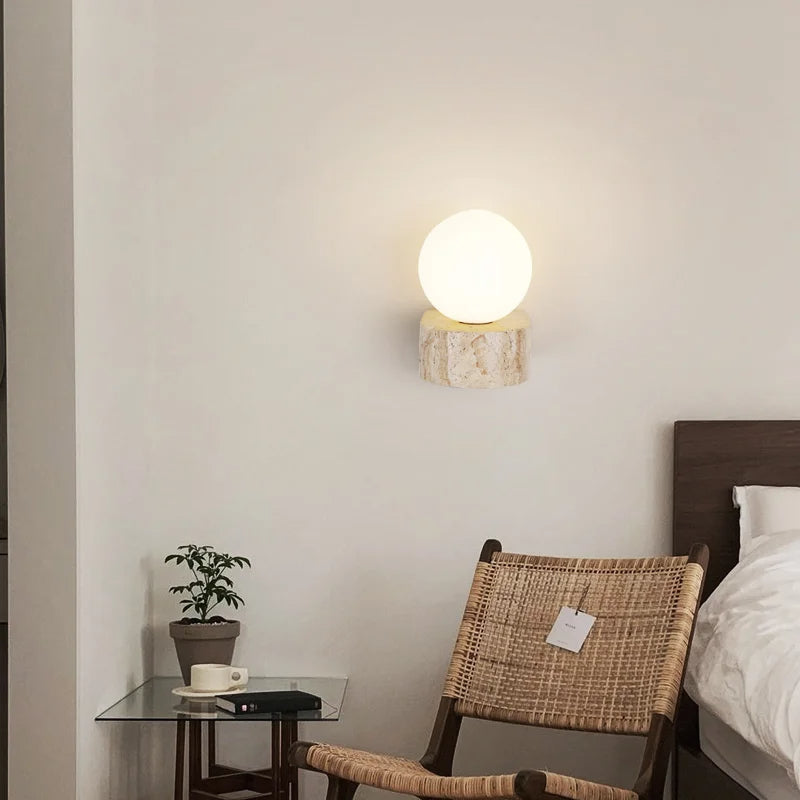 Travertine Hemisphere Wall Sconce | Souliia