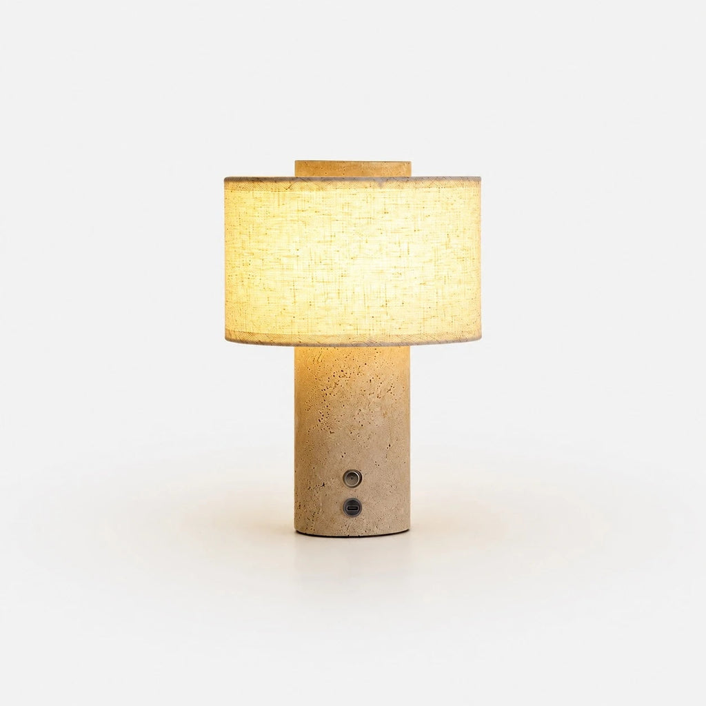 Travertine Stone Rechargeable Touch Table Lamp | Souliia