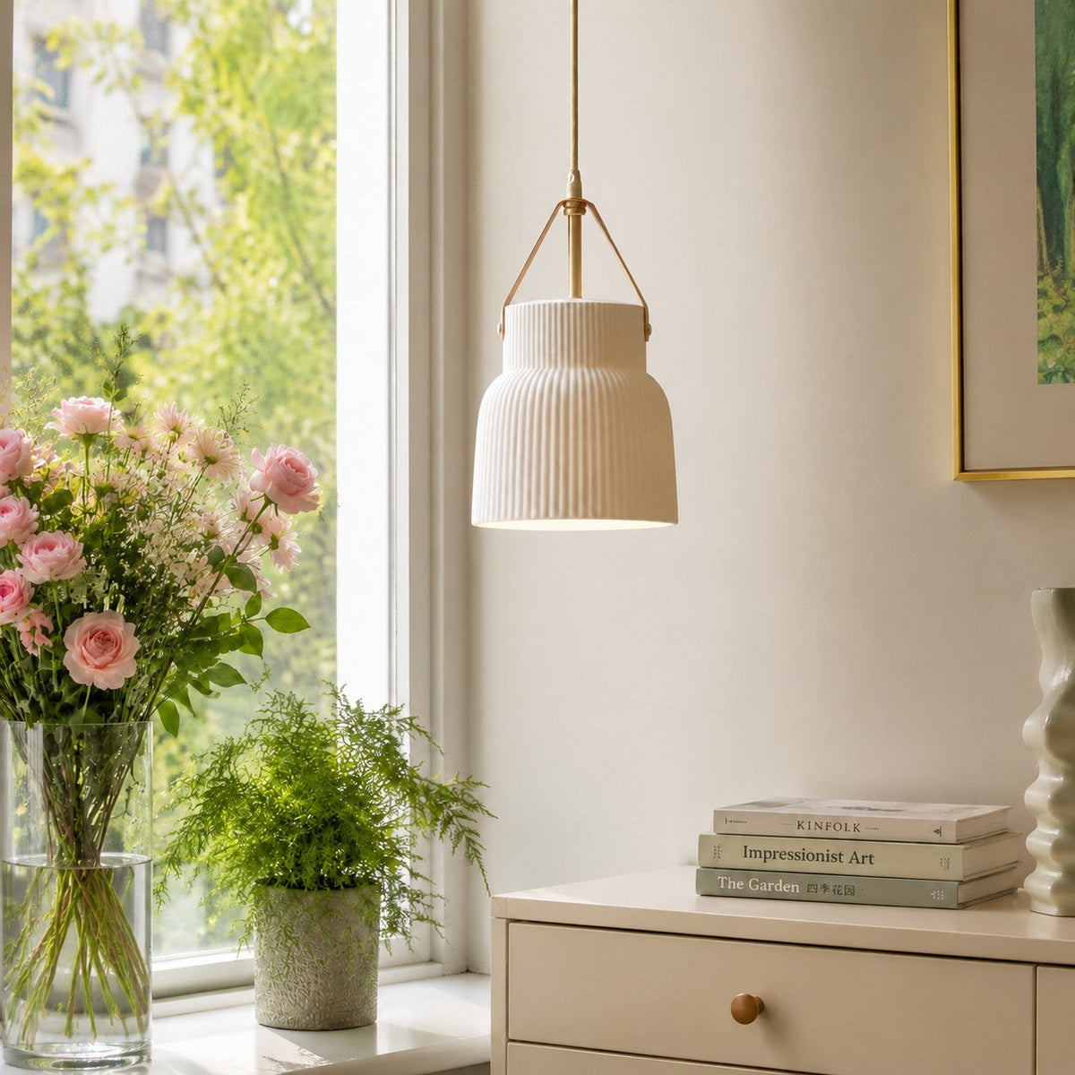 Mini lampada a sospensione in ceramica e ottone Wabi-Sabi | Souliia