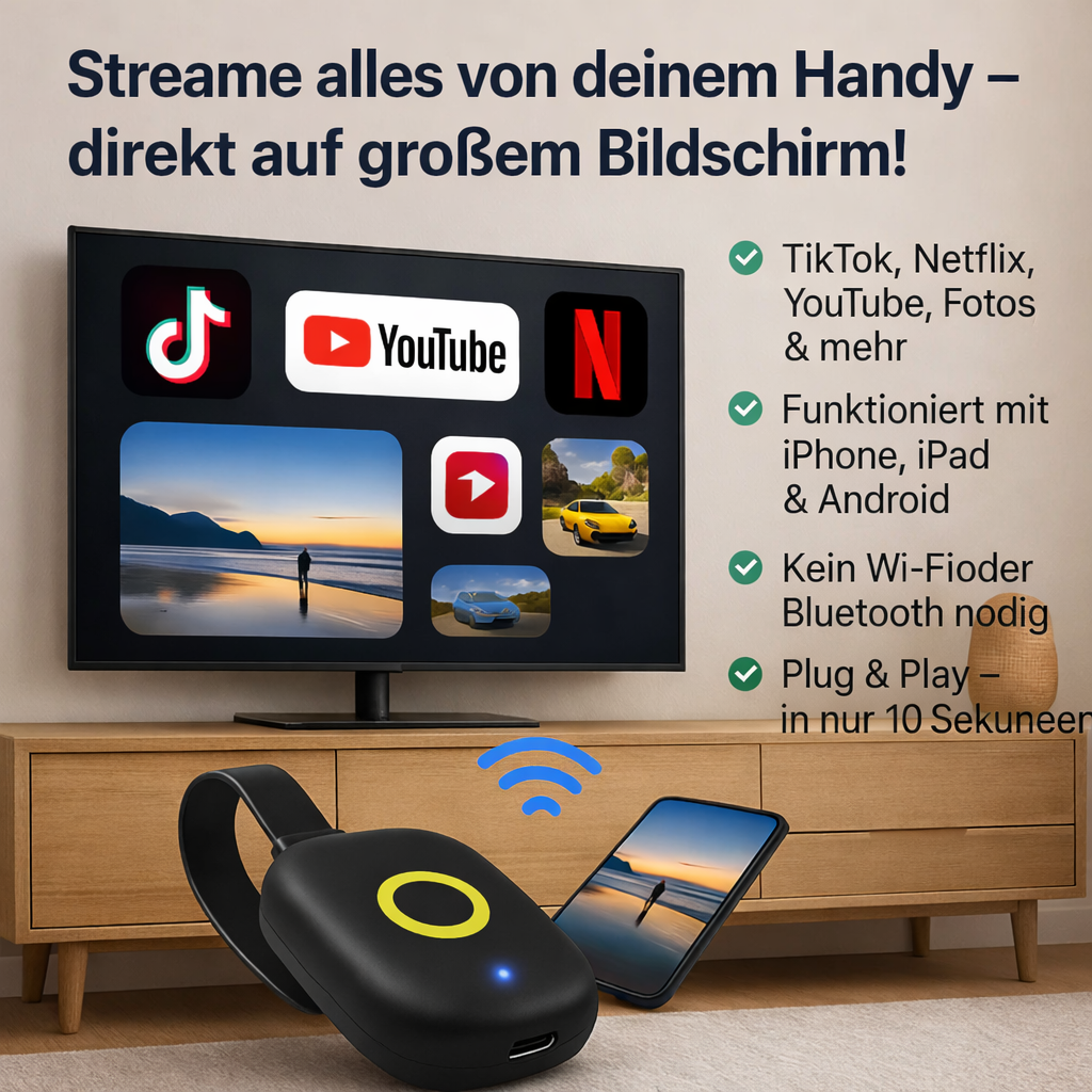 Wireless Display Receiver Adapter | HDMI Plug-and-Play Streaming Gadget | StreamLink - Souliia