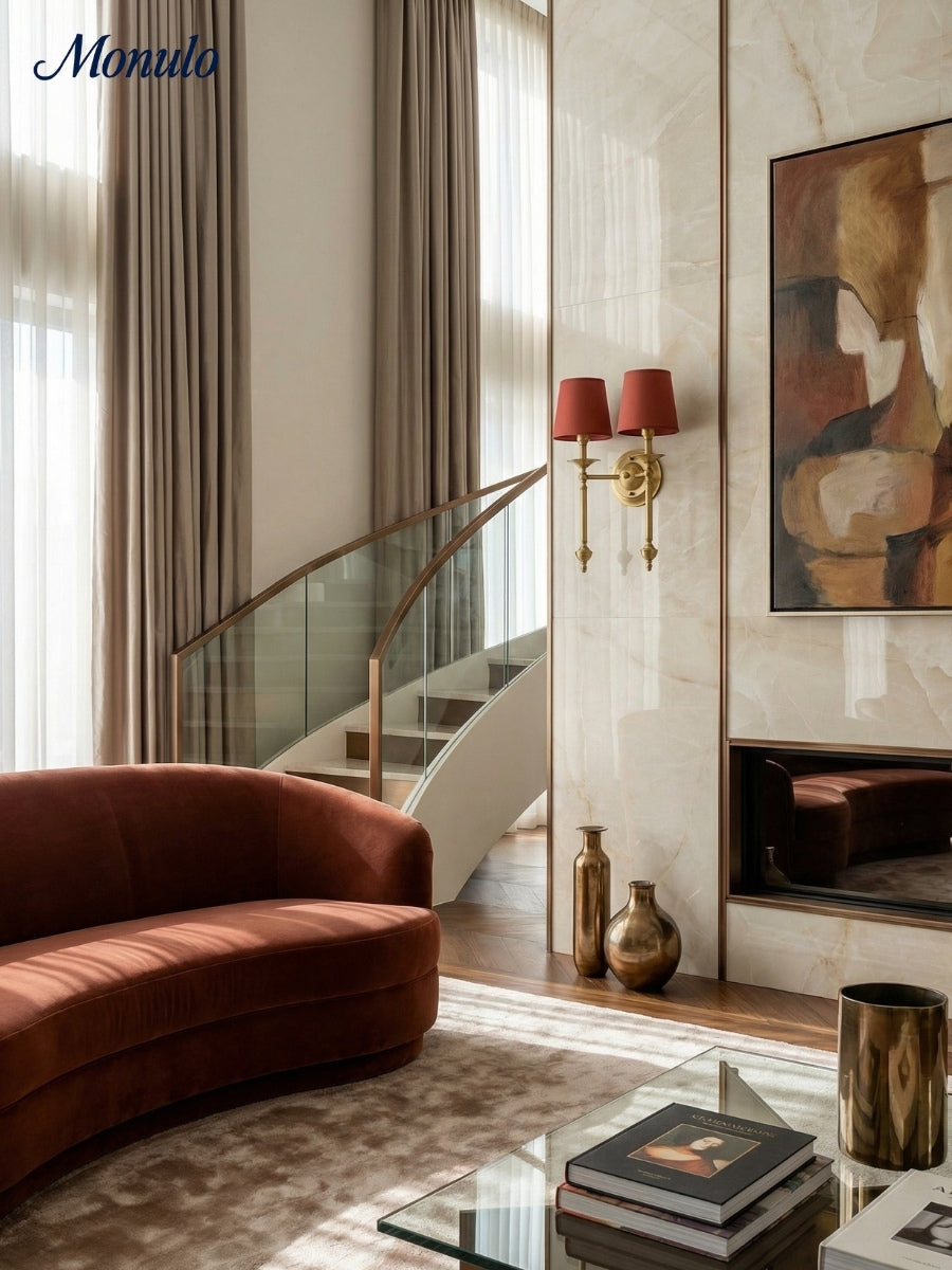 Rowan Fabric Shade Wall Sconce in Antique Copper - Vintage Luxury Light for Interiors | Souliia