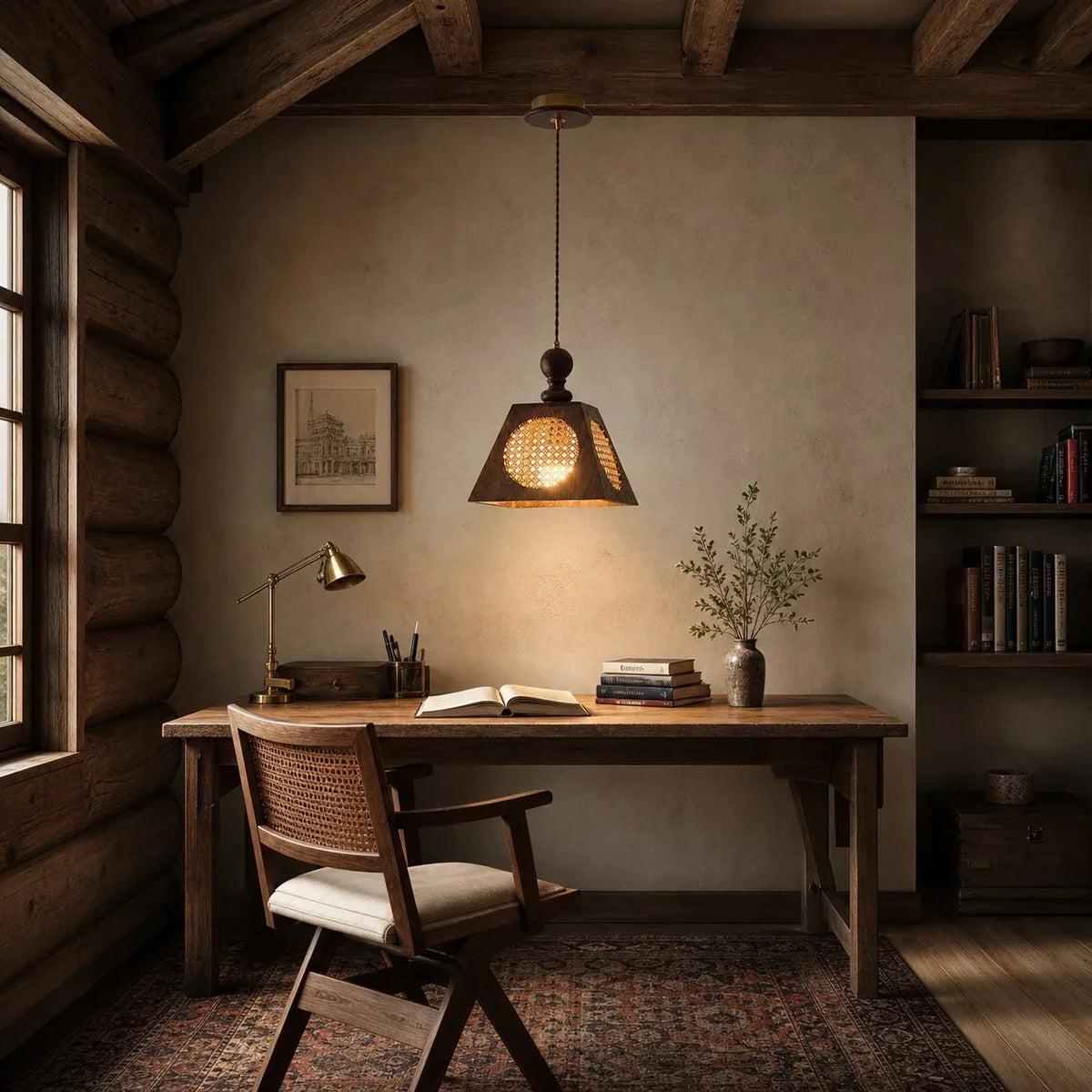 Rustic-tyylinen punottu riippuvalaisin, tummapuinen kattovalaisin keittiösaarekkeeseen, baariin, eteiseen ja työhuoneeseen | Souliia
