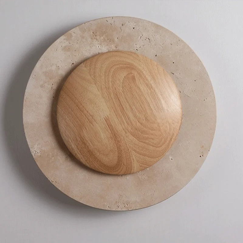 Round Travertine Wood Wall Light | Souliia