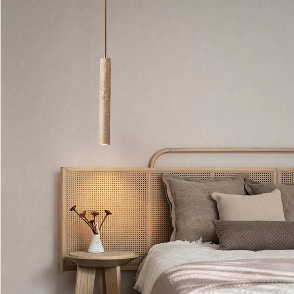 Marbled Travertine Cylinder Modern Pendant Light | Souliia