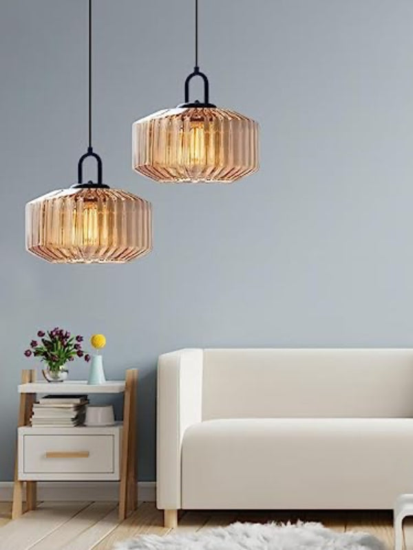 Ribbed Glass Pendant Light - Vintage Green Glass Hanging Light with Modern Appeal | Souliia