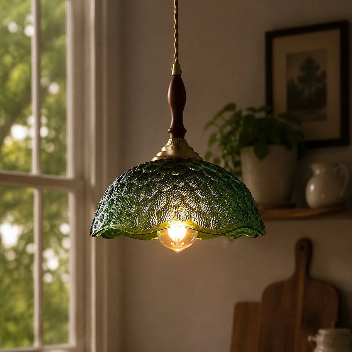 Vintage pendel i bølgekantet glas | Souliia