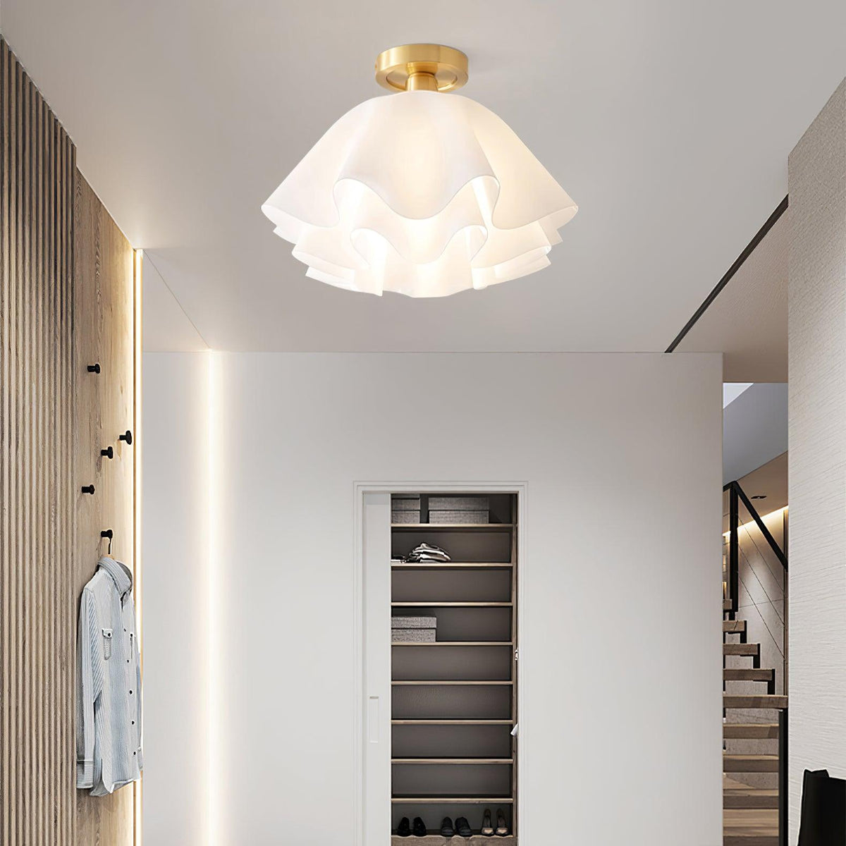 Lustra Pleated Retro Brass Acrylic Ceiling Light | Souliia