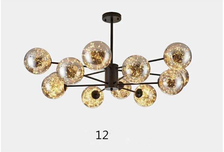 Luminex Glass Chandelier — Iron Frame, 12 or 16 Heads, LED Glow