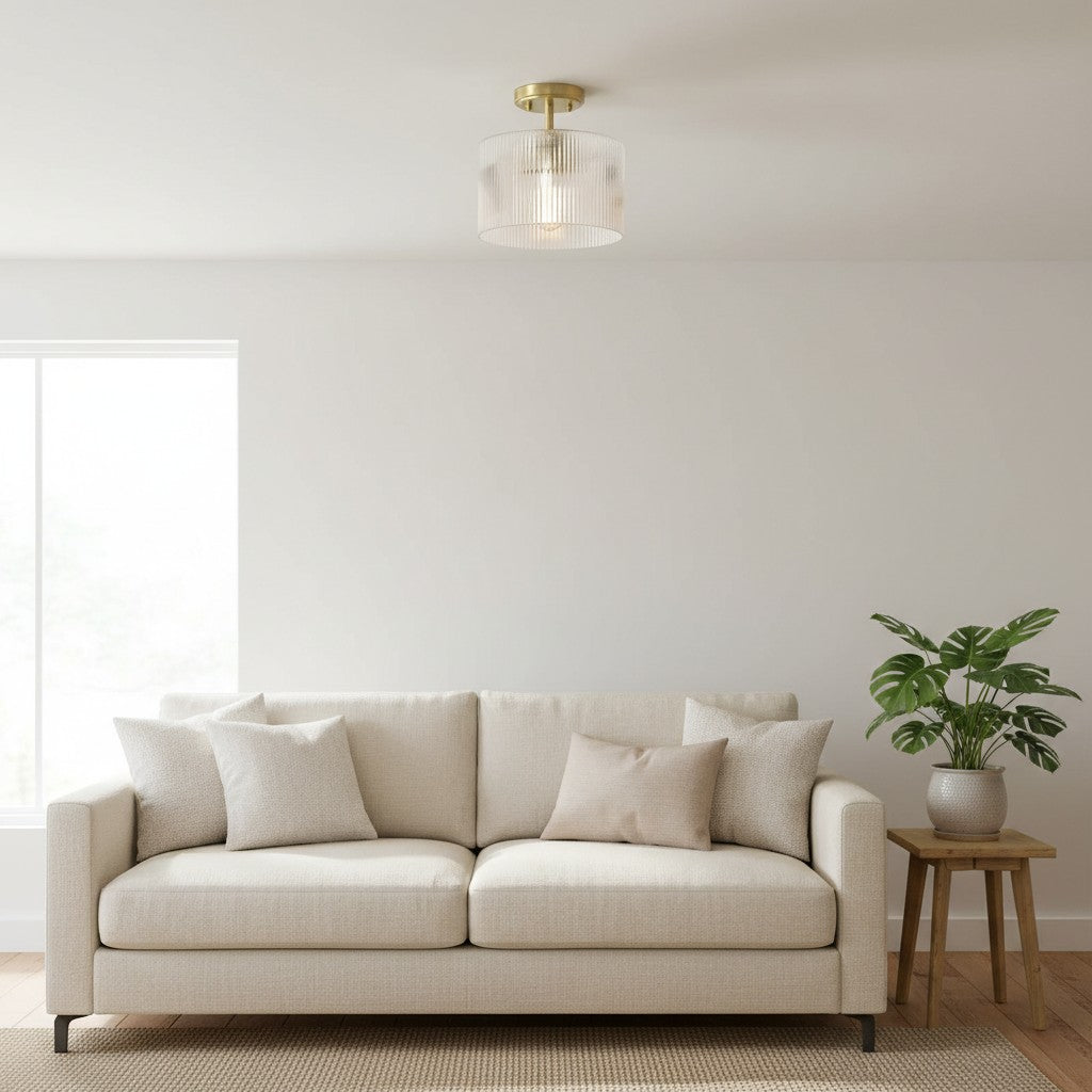 Rivora Fluted Glass Ceiling Lamp Contemporary Semi Flush Mount for Entryway and Living Room | Souliia