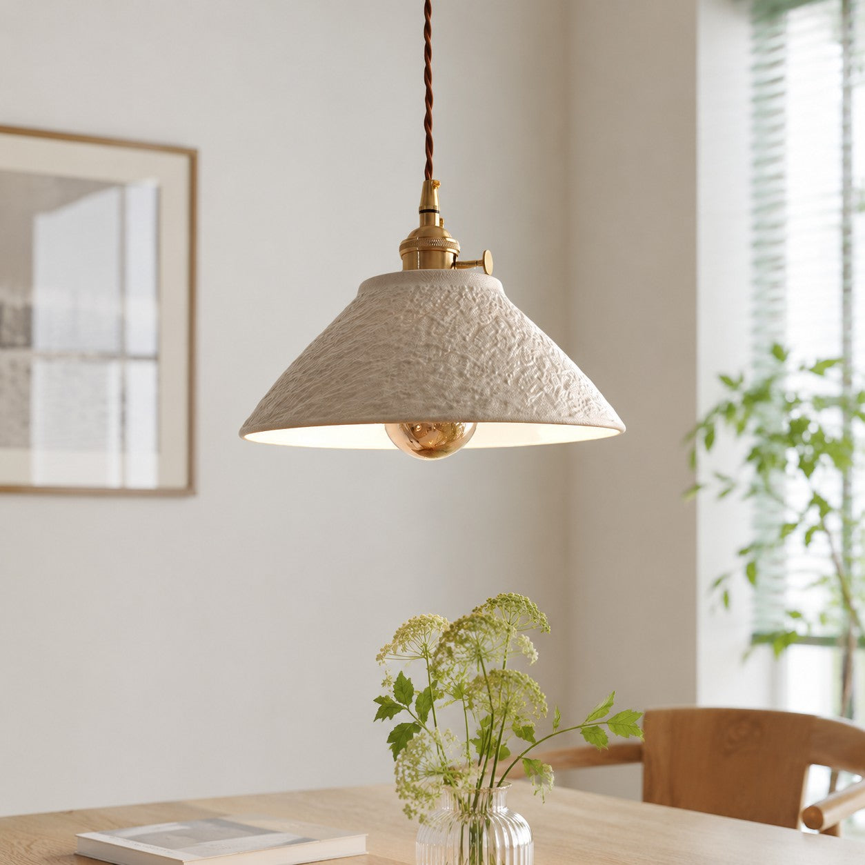 Textured Ceramic Copper Pendant Light | Souliia