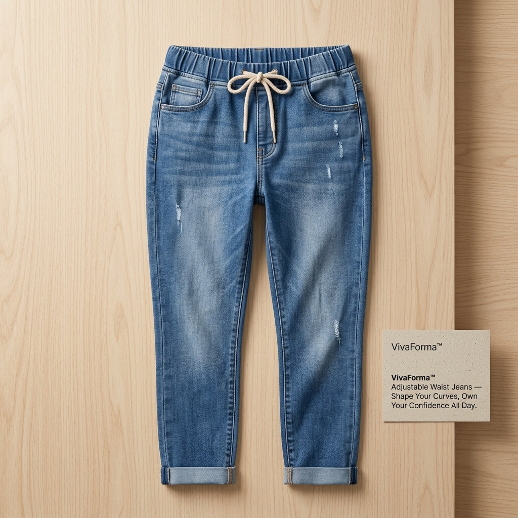 VivaForma – Relaxed Pull-On Stretch Jeans with Adjustable Drawstring Waist - Souliia