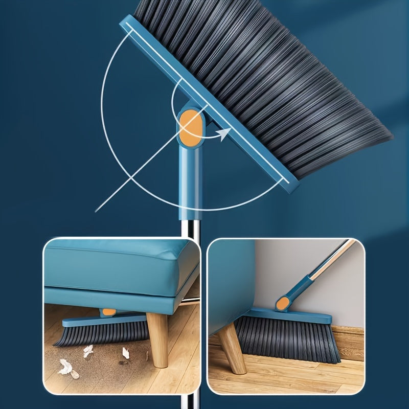 Cleansweep Pro Long-Handle Broom & Dustpan Set — 360° Rotating Head, Built-In Comb Teeth