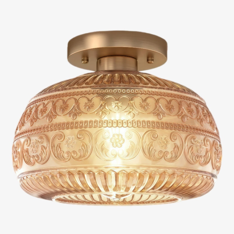 Lurex Stained Pattern Glass Flush Mount Ceiling Light - Engraved Design and Decorative Indoor Lighting U21 | Souliia