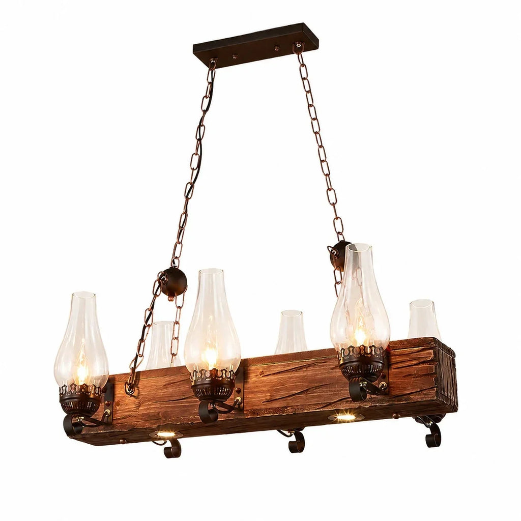 Rustic Industrial Solid Wood Pendant Light Collection | Souliia