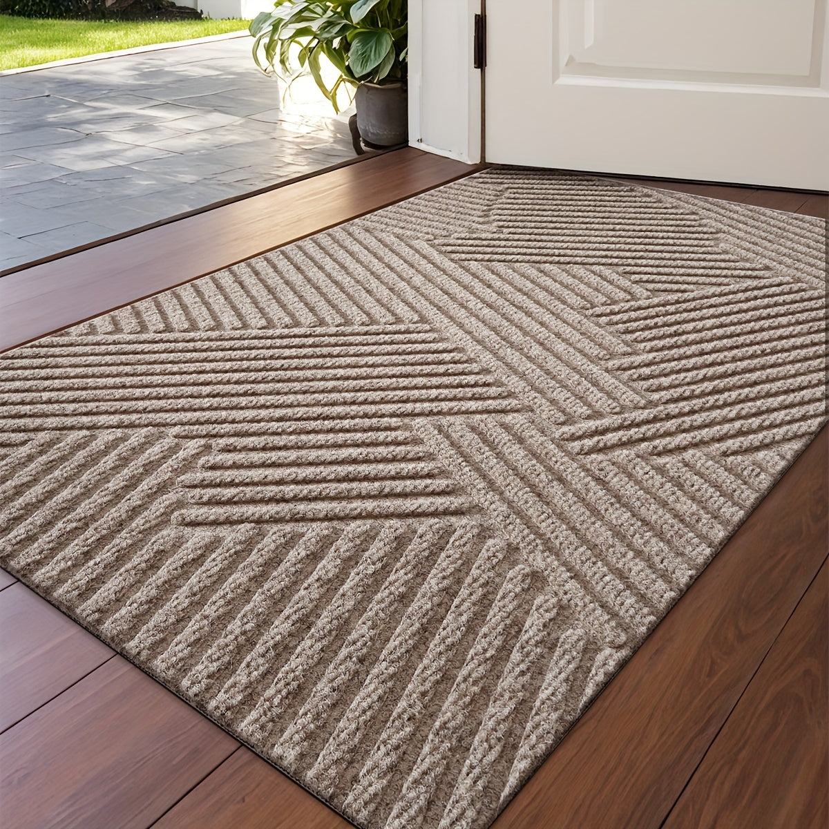 Home Horizon Geometric Striped Doormat — Non-Slip Backing, 75cm X 45cm
