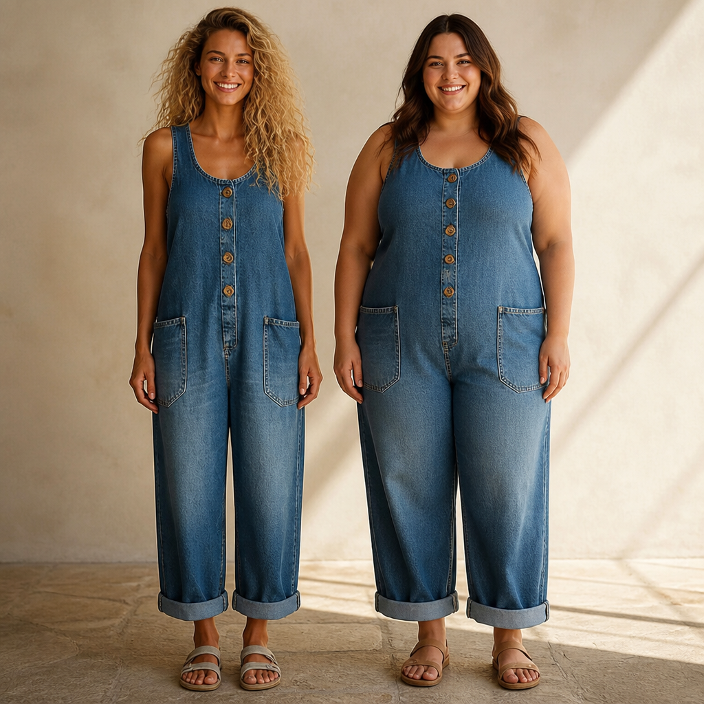 VelaStream – Combinaison en denim décontractée à boutons sur le devant avec poches spacieuses - Souliia