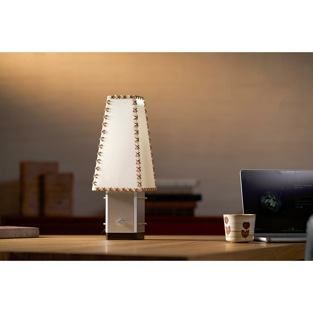 Modern Geometric Metal Table Lamp – Parchment Shade for Bedroom Nightstand Lighting | Souliia