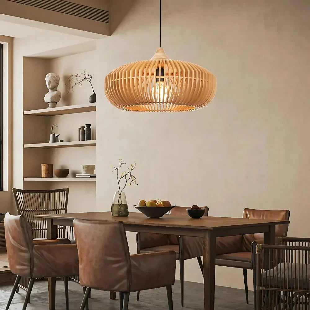 The Halo of Zen Japandi Wood Pendant Light | Souliia